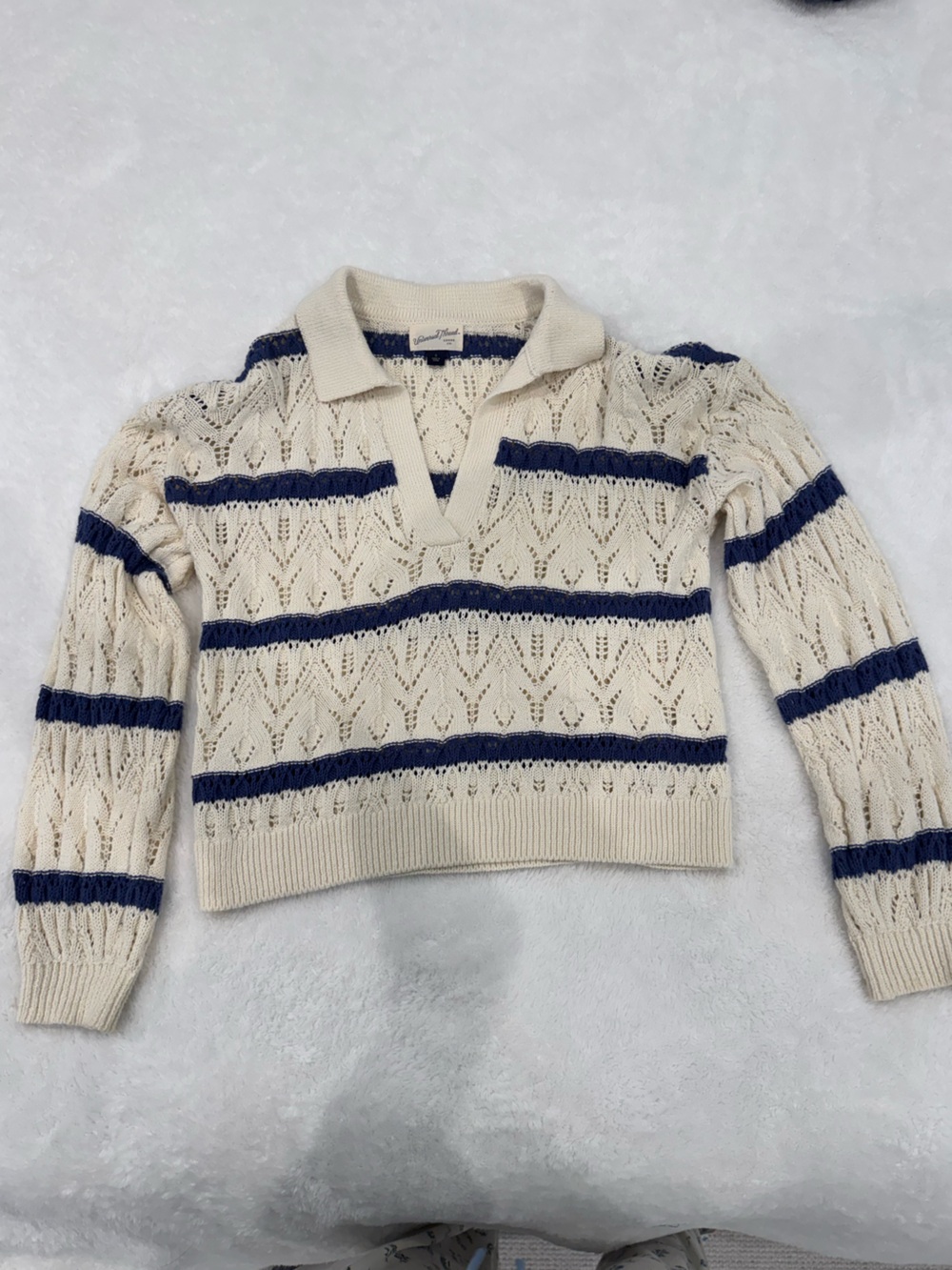 Universal Thread Cream and Navy Striped Open-Knit Sweater